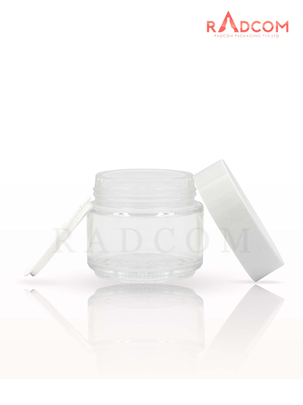 100 GM Clear Glass Jar with White Cap with Lid & Wad